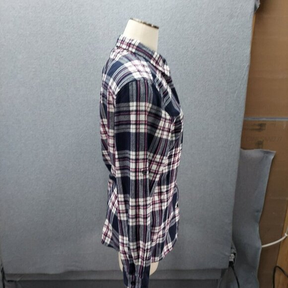 Stillwater Supply Top Womens Large Purple Plaid Long Roll Tab Sleeve Button Up - Picture 5 of 9